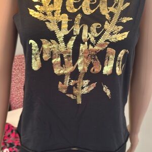 Zumba Fitness Black and Gold Graphic Muscle Tee